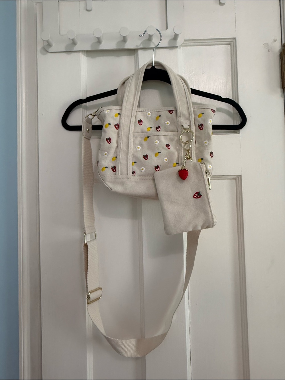Steve Madden Cream Canvas Crossbody with Strawberry & Lemon Print